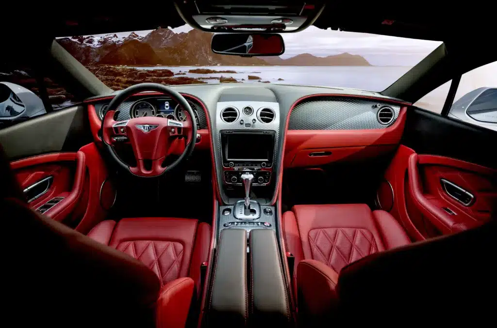 Red leather interior on a Bentley