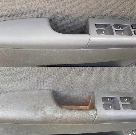 what steam cleaning can do for a car door handle removing all the built on dirty and grime for the hands